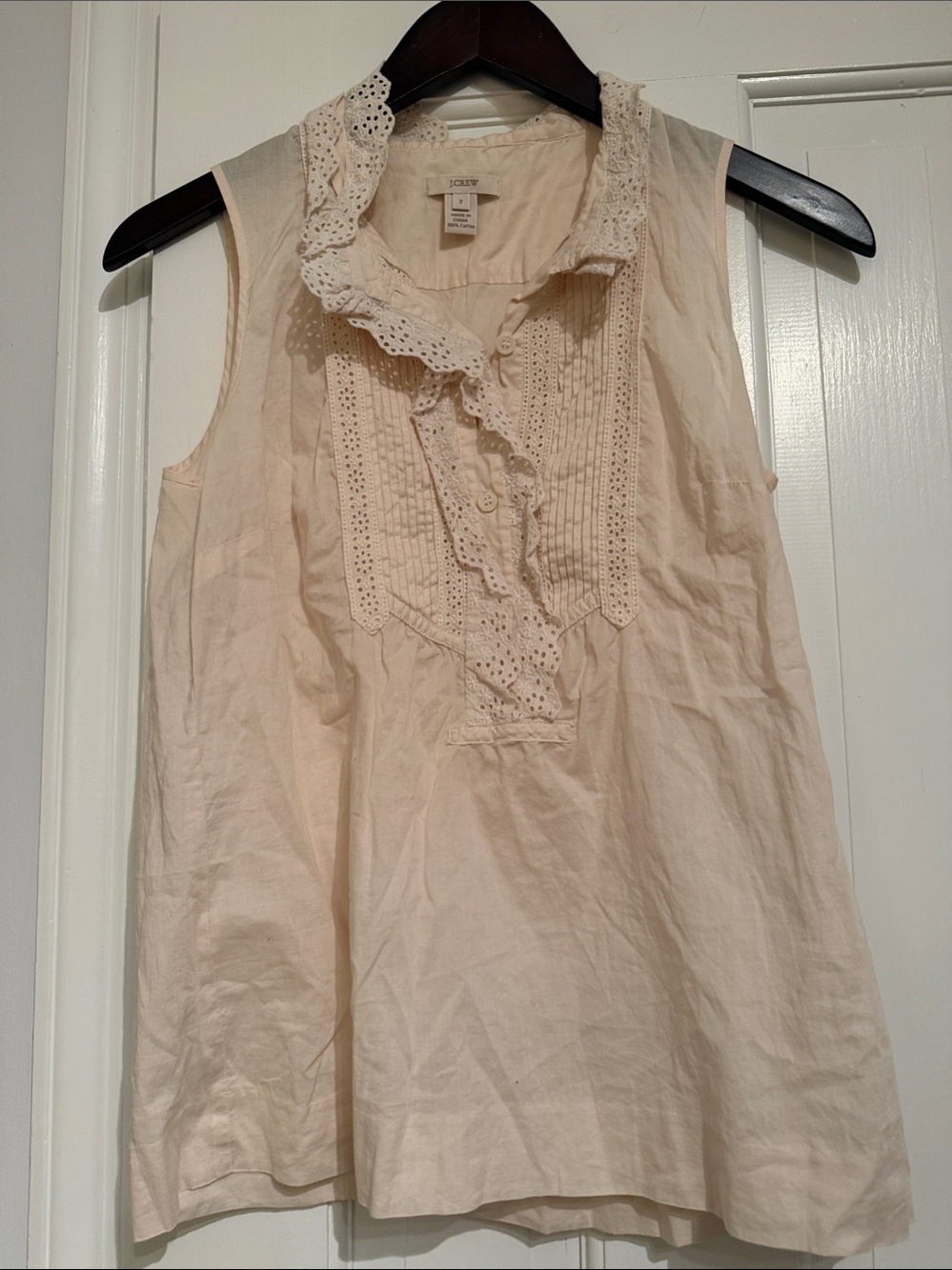 J. Crew Cream Eyelet Ruffle Sleeveless Blouse